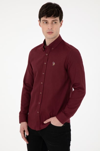 Erkek Bordo Uzun Kollu Basic Gömlek