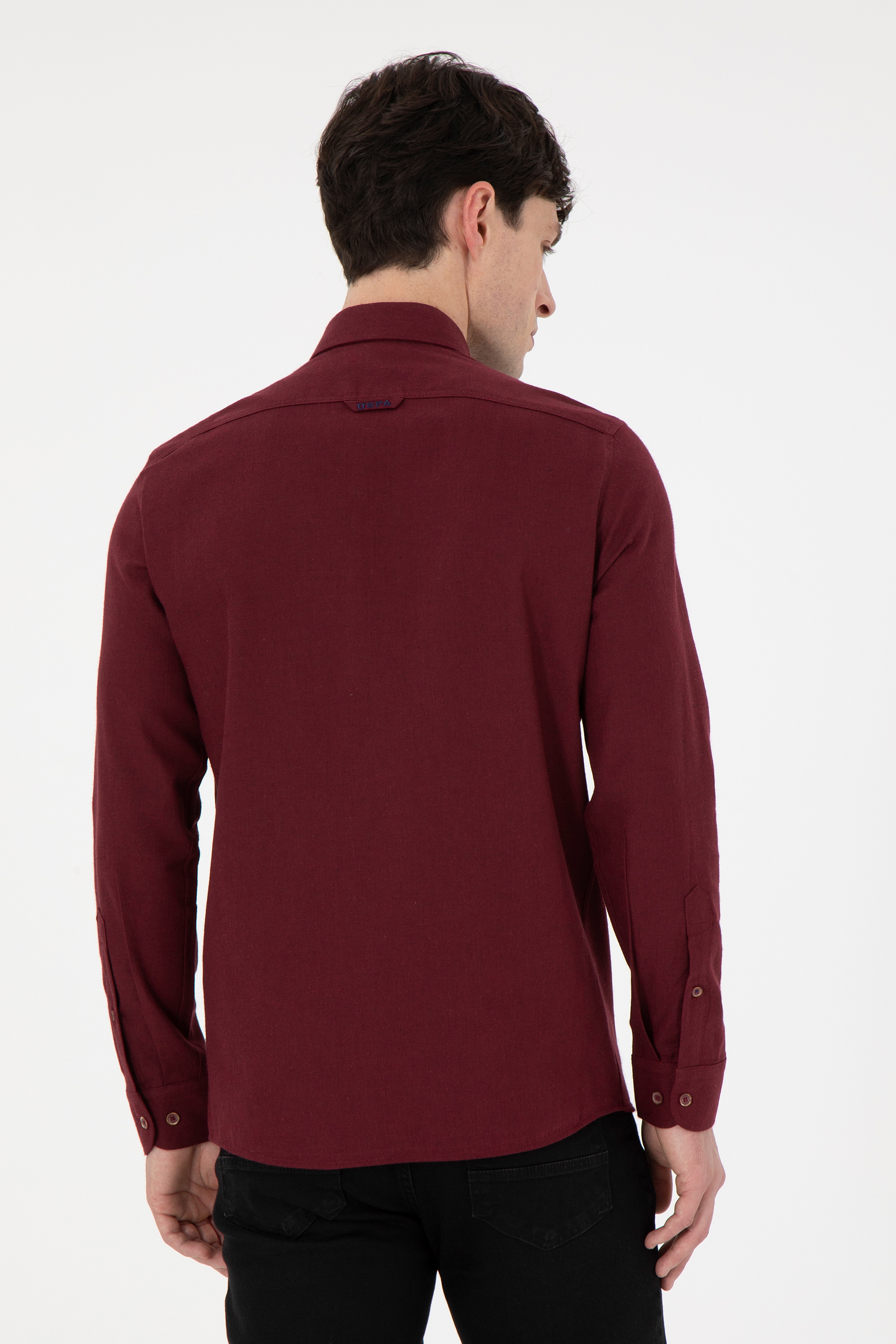 Erkek Bordo Uzun Kollu Basic Gömlek - Image 6