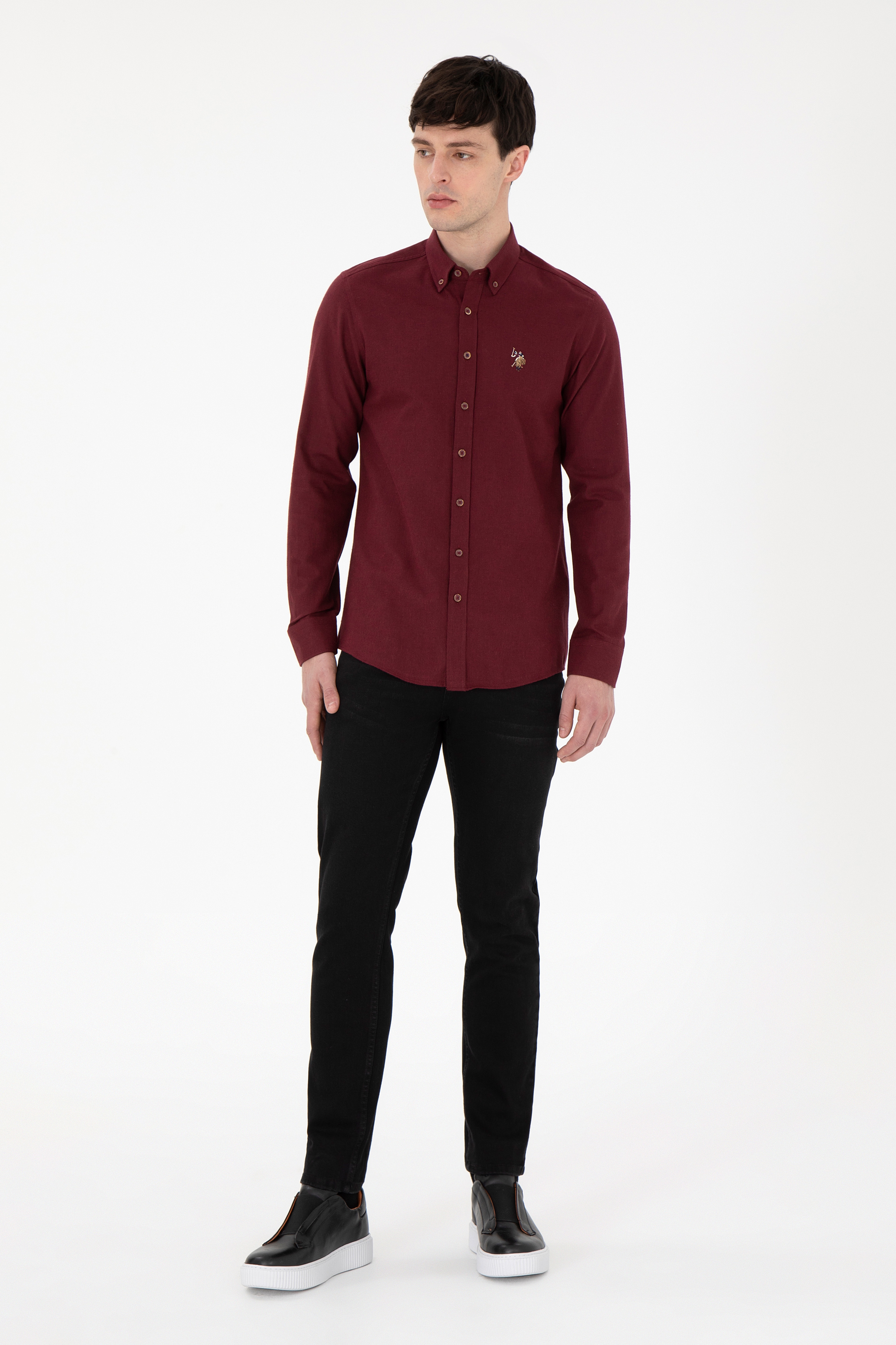 Erkek Bordo Uzun Kollu Basic Gömlek - Image 5