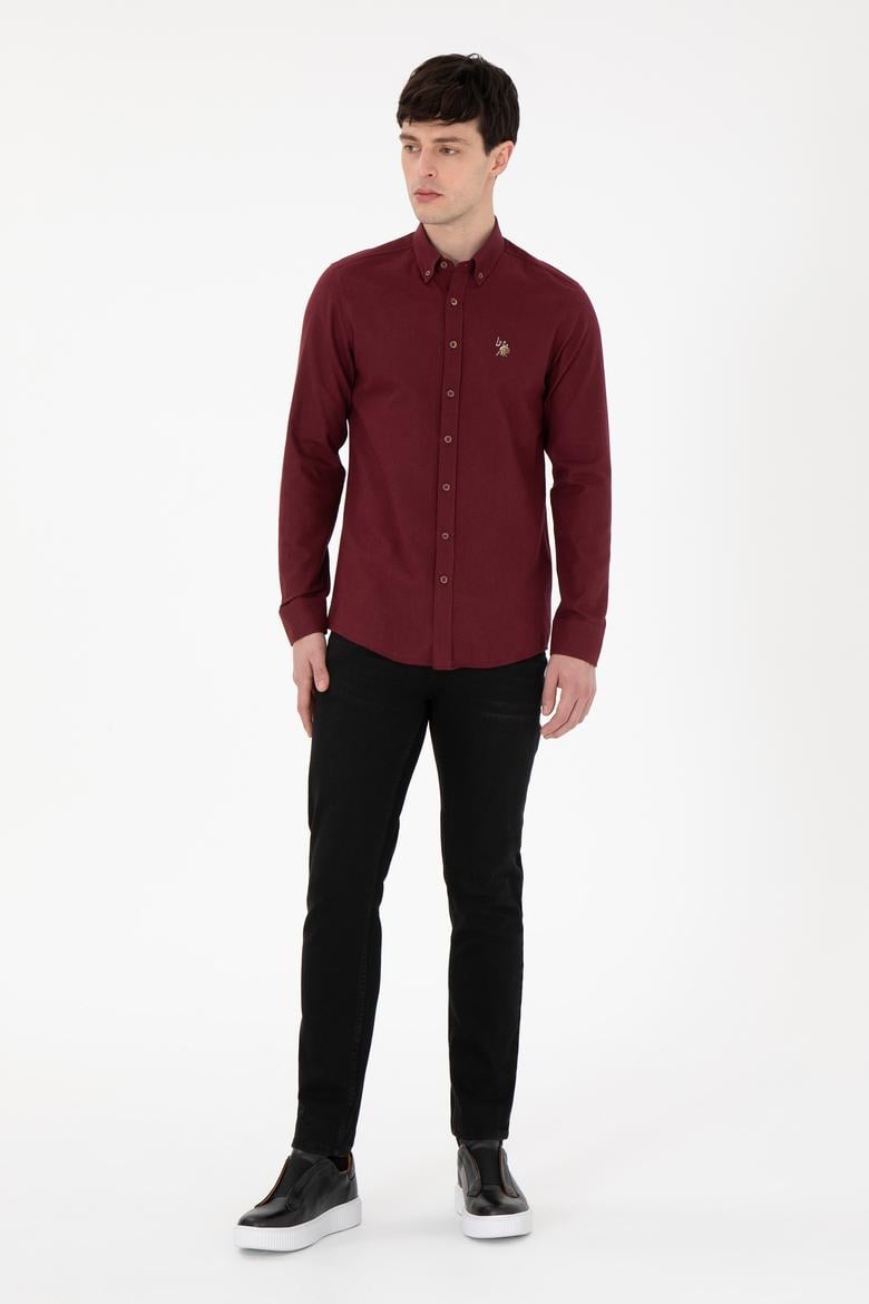 Erkek Bordo Uzun Kollu Basic Gömlek - 50293980031