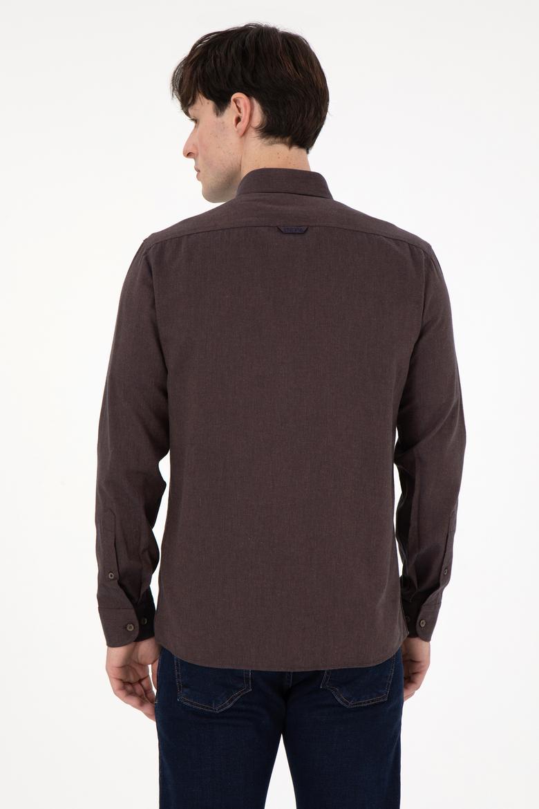 Erkek Kahverengi Uzun Kollu Basic Gömlek - 50293980075