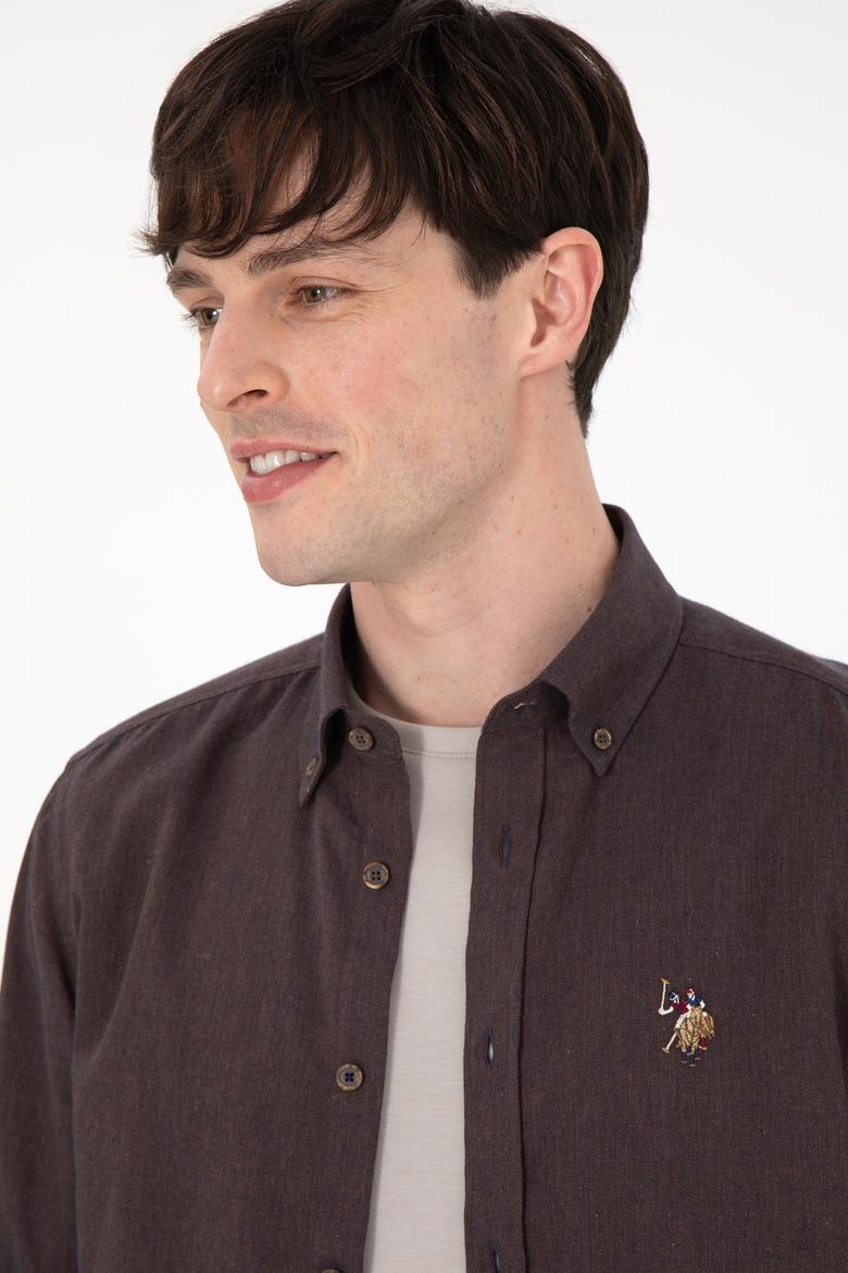 Erkek Kahverengi Uzun Kollu Basic Gömlek - 50293980075