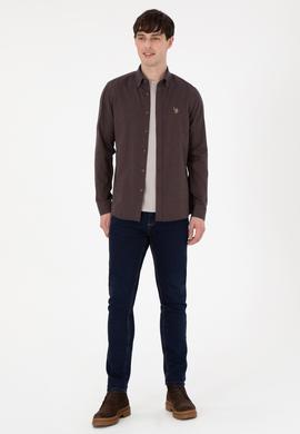 Erkek Kahverengi Uzun Kollu Basic Gömlek - 50293980075