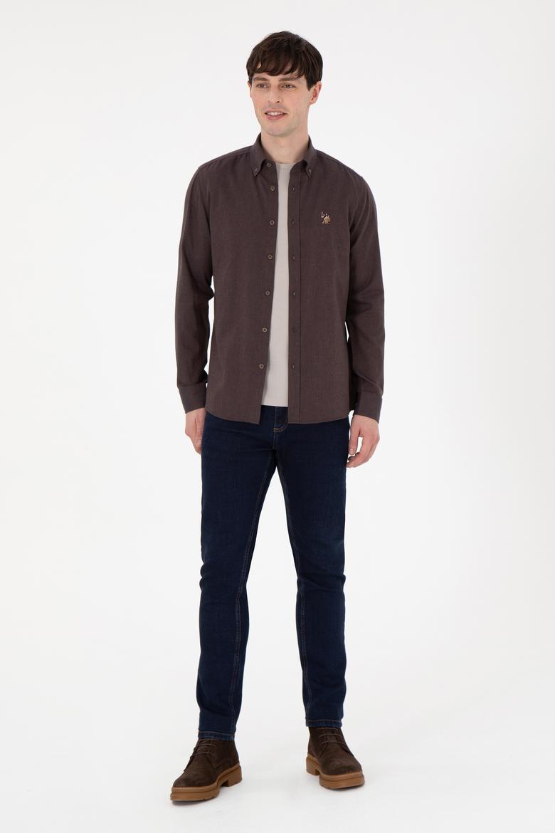 Erkek Kahverengi Uzun Kollu Basic Gömlek - 50293980075