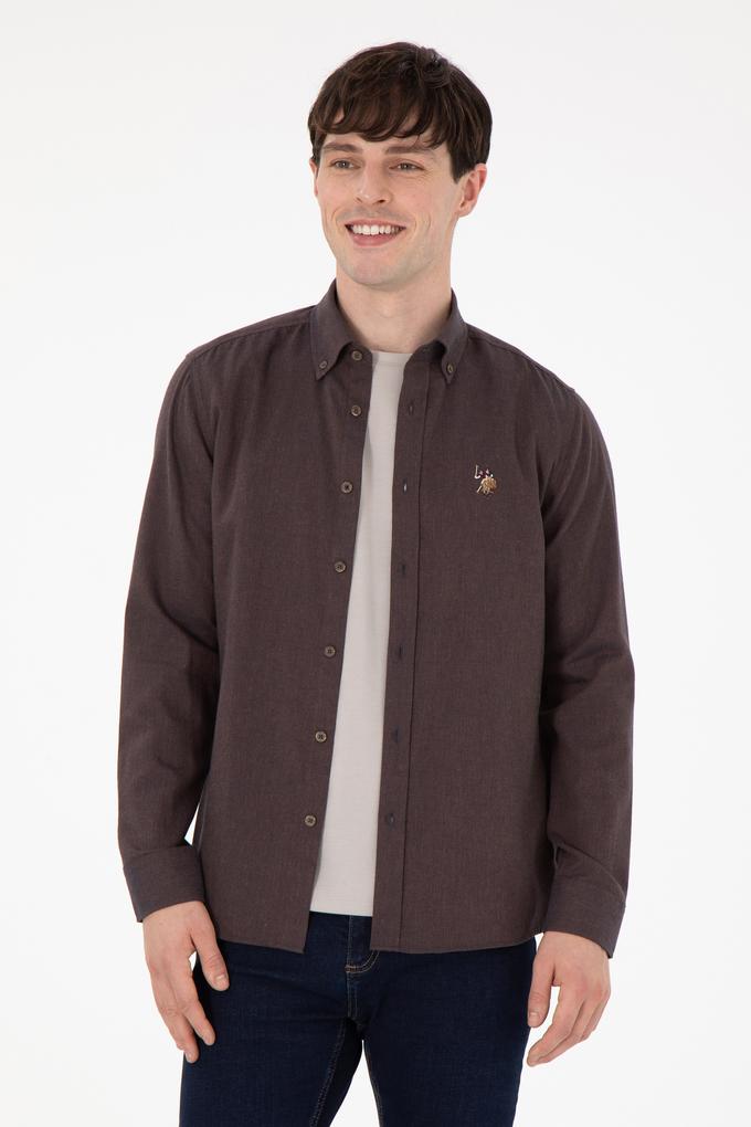 Erkek Kahverengi Uzun Kollu Basic Gömlek