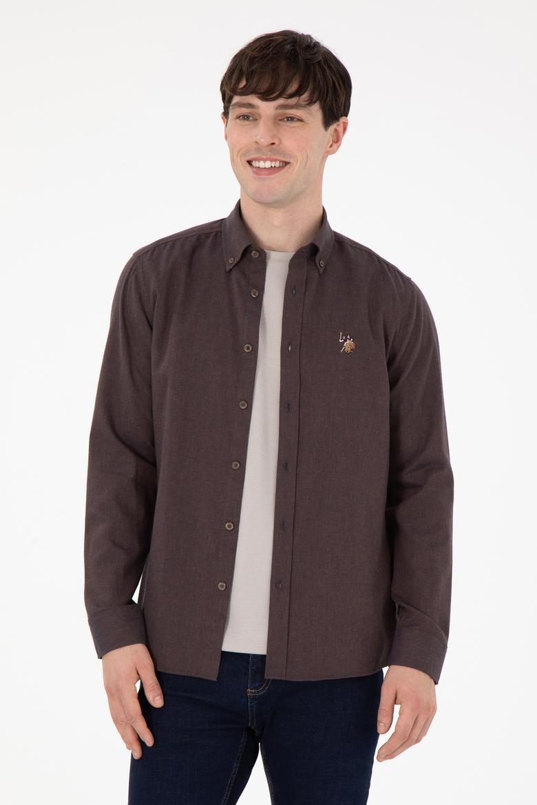 Erkek Kahverengi Uzun Kollu Basic Gömlek