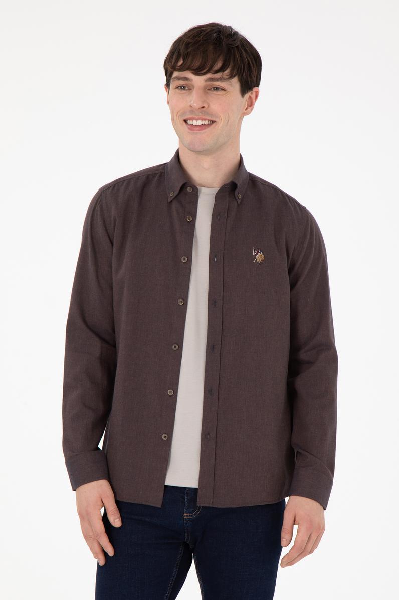 Erkek Kahverengi Uzun Kollu Basic Gömlek