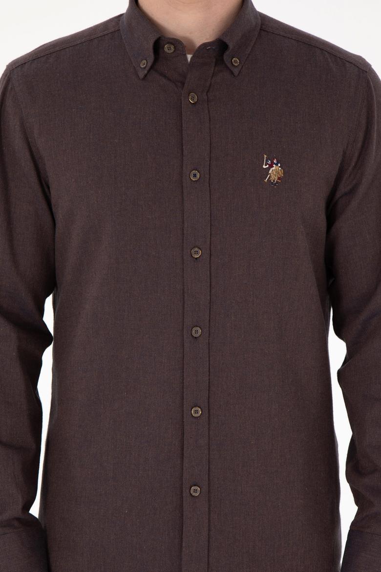 Erkek Kahverengi Uzun Kollu Basic Gömlek - 50293980075