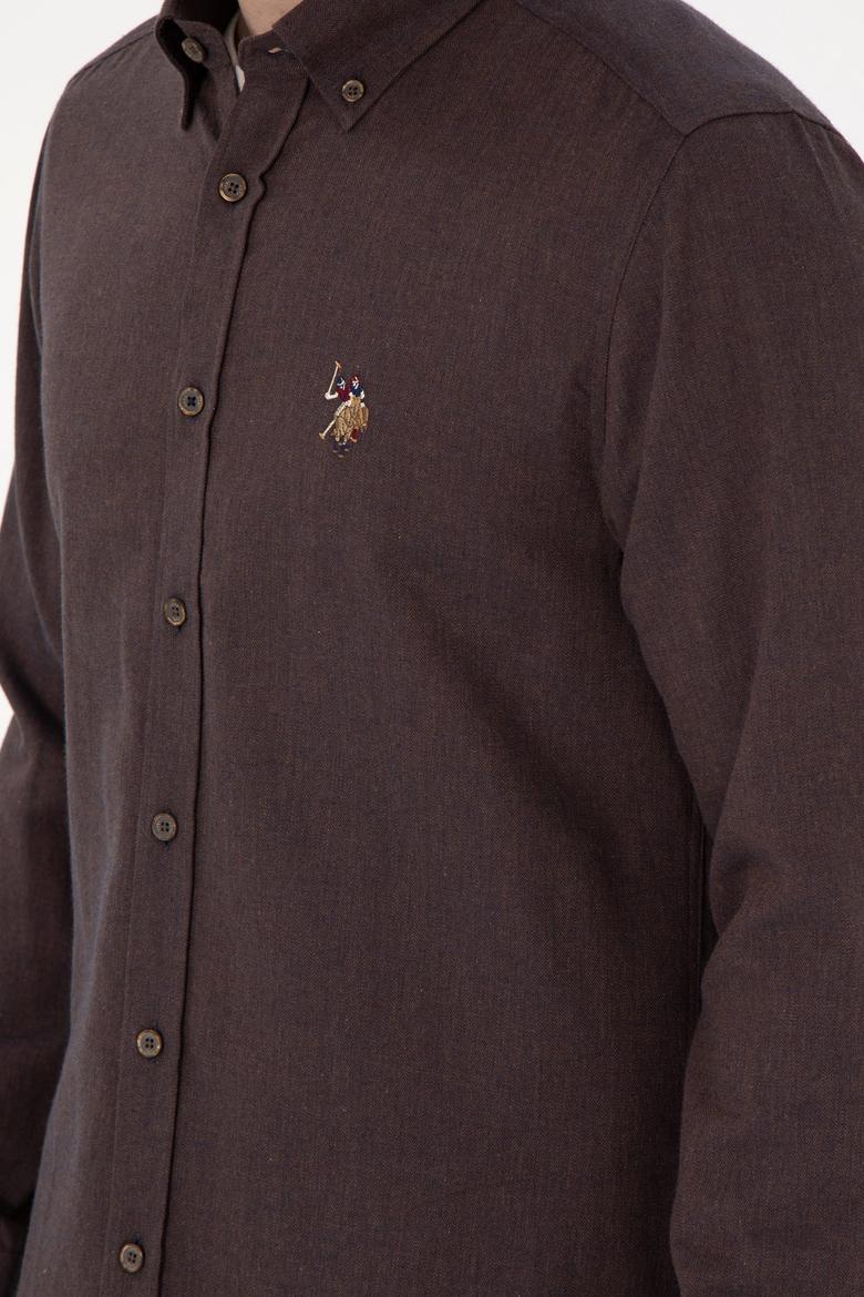 Erkek Kahverengi Uzun Kollu Basic Gömlek - 50293980075