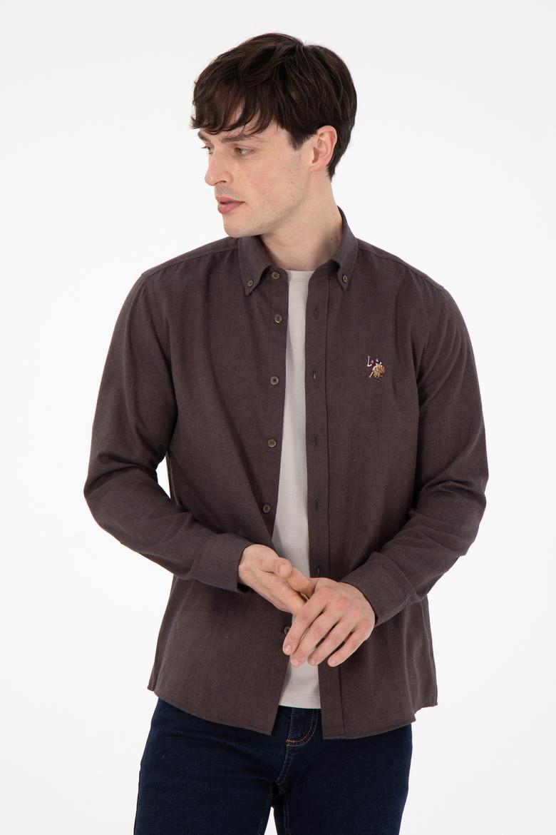 Erkek Kahverengi Uzun Kollu Basic Gömlek - 50293980075