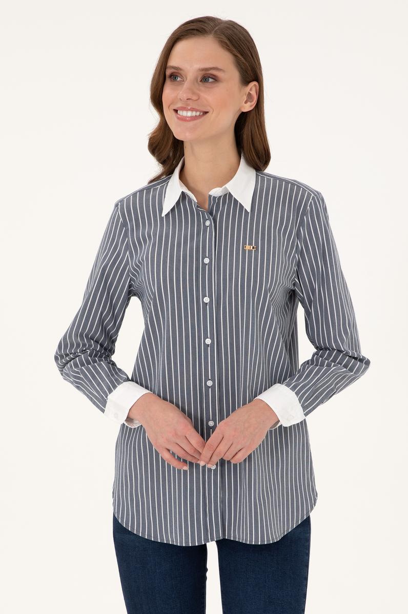 Kadın Lacivert Çizgili Uzun Kollu Tunik Gömlek