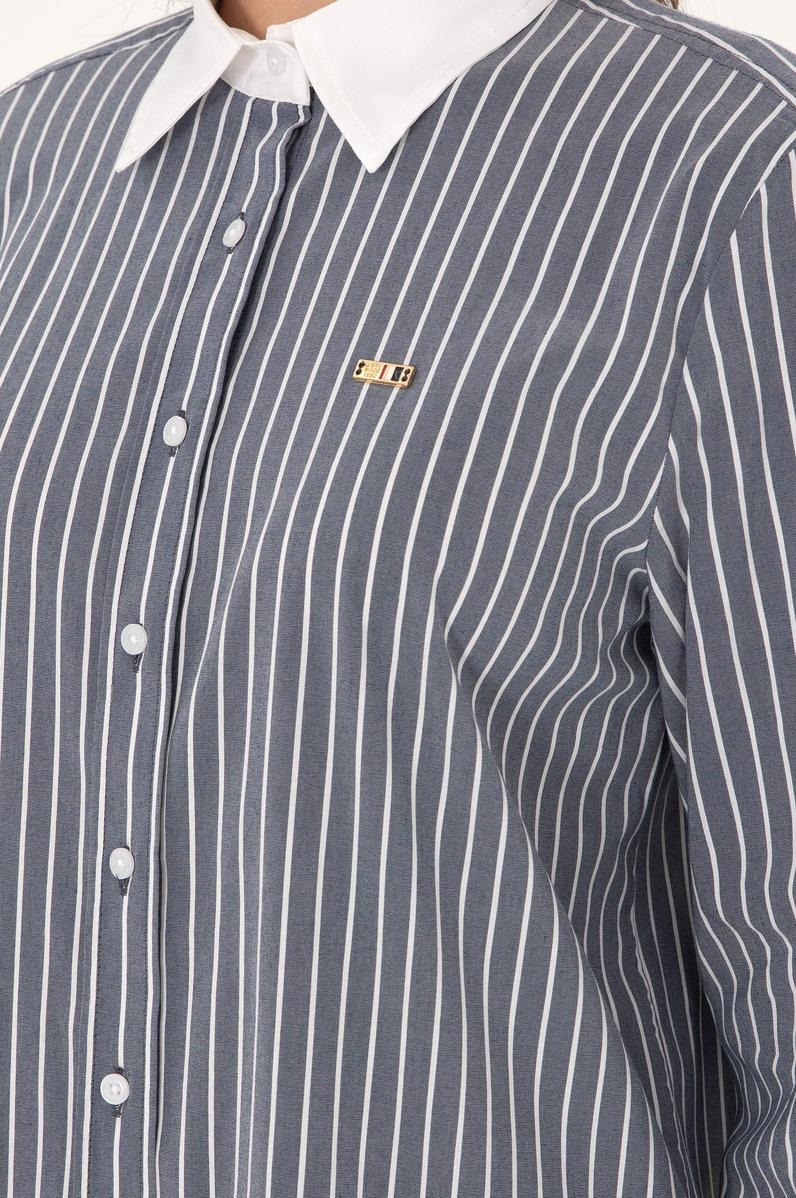 Kadın Lacivert Çizgili Uzun Kollu Tunik Gömlek