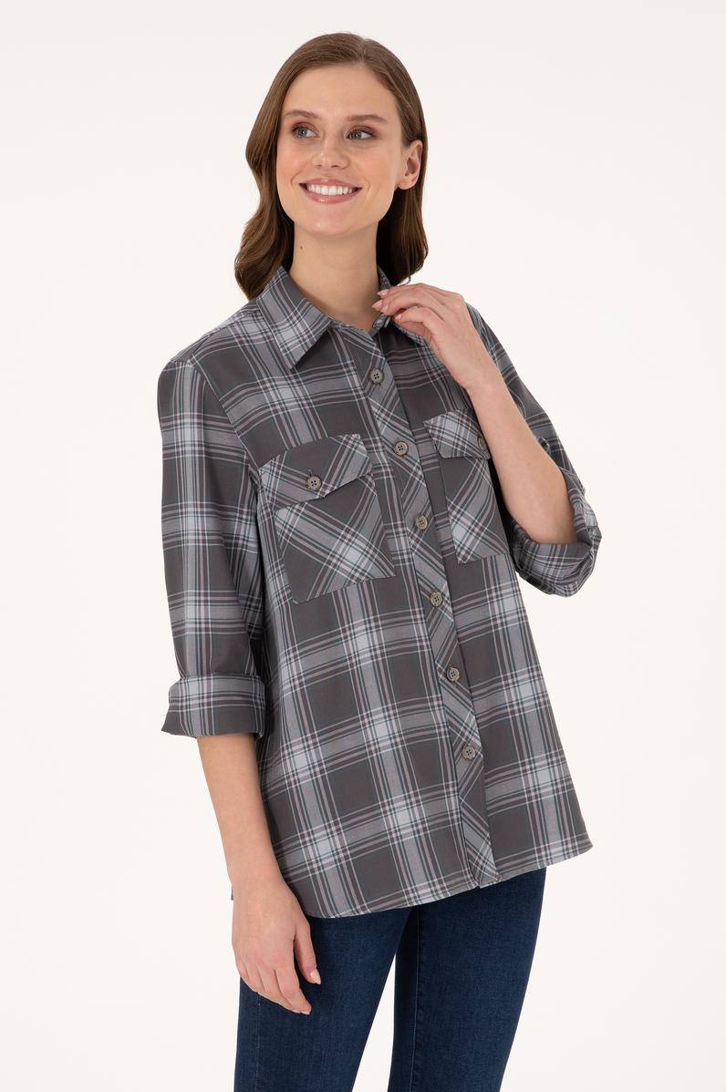 Kadın Gri Uzun Kollu Tunik Gömlek