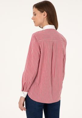 Kadın Vişne Çizgili Uzun Kollu Tunik Gömlek - 50297107019
