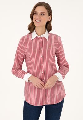 Kadın Vişne Çizgili Uzun Kollu Tunik Gömlek - 50297107019