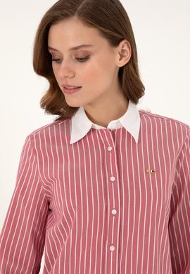 Kadın Vişne Çizgili Uzun Kollu Tunik Gömlek - 50297107019