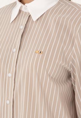 Kadın Kum Çizgili Uzun Kollu Tunik Gömlek - 50297107013