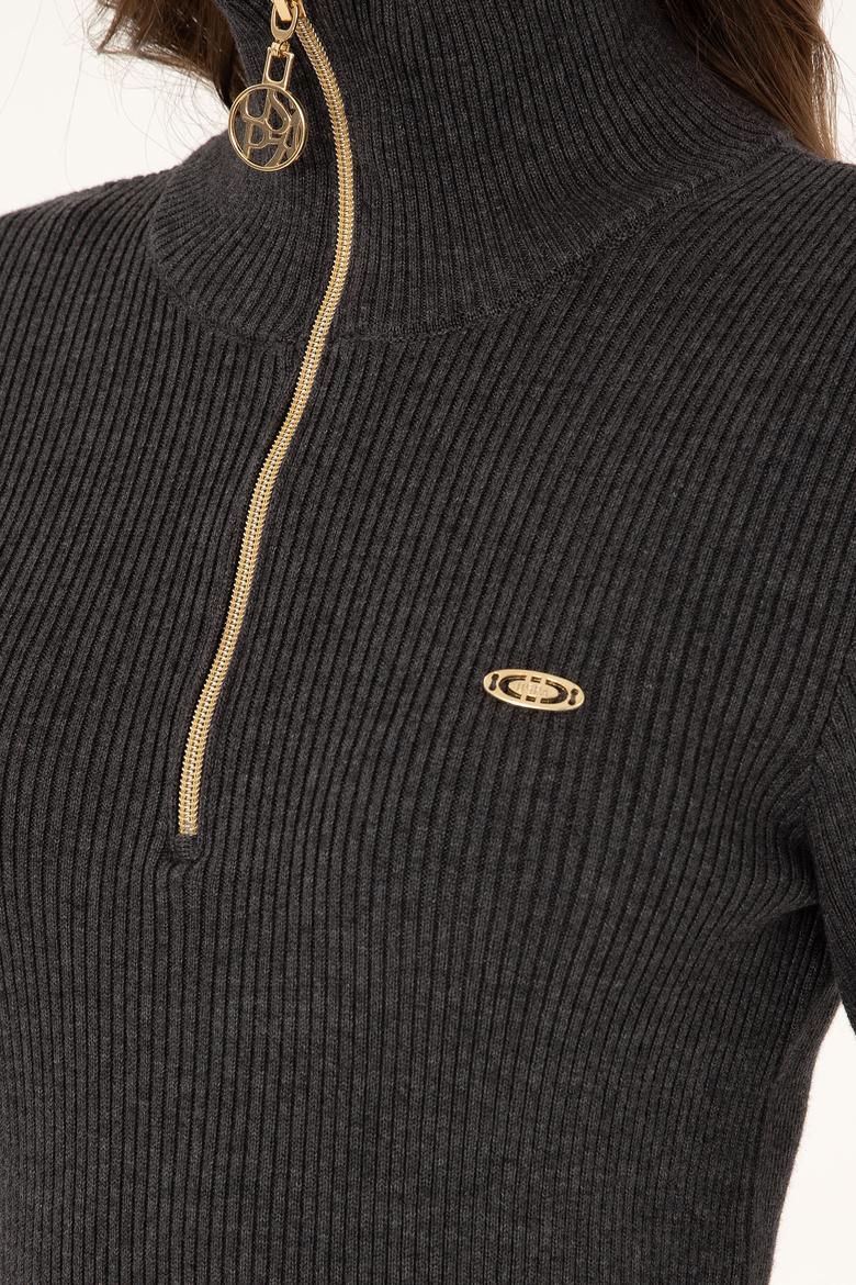 Kadın Antrasit Melanj Mini Boy Triko Elbise - 50297129007