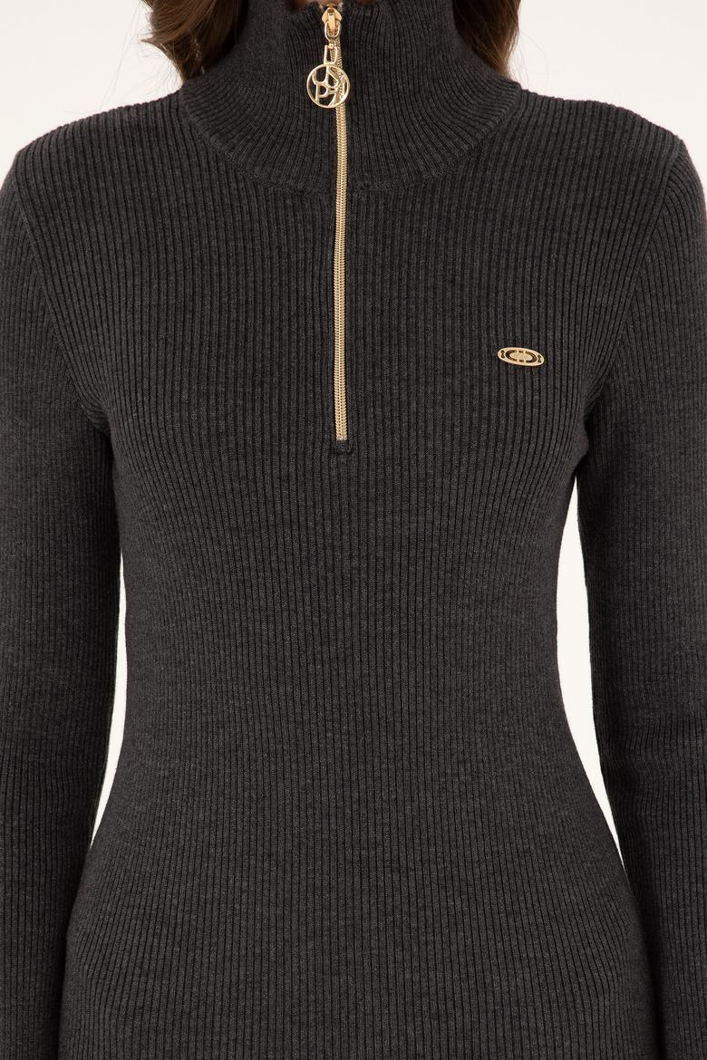 Kadın Antrasit Melanj Mini Boy Triko Elbise - 50297129007