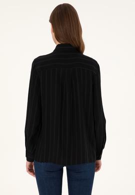 Kadın Siyah Çizgili Uzun Kollu Gömlek - 50297122010