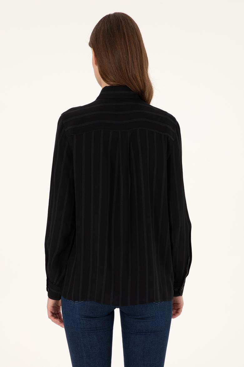 Kadın Siyah Çizgili Uzun Kollu Gömlek - 50297122010