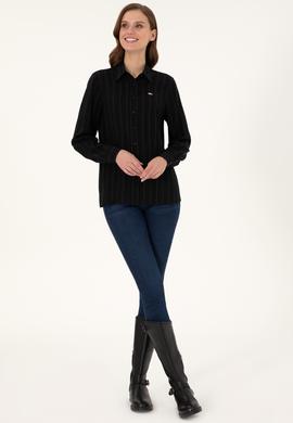 Kadın Siyah Çizgili Uzun Kollu Gömlek - 50297122010