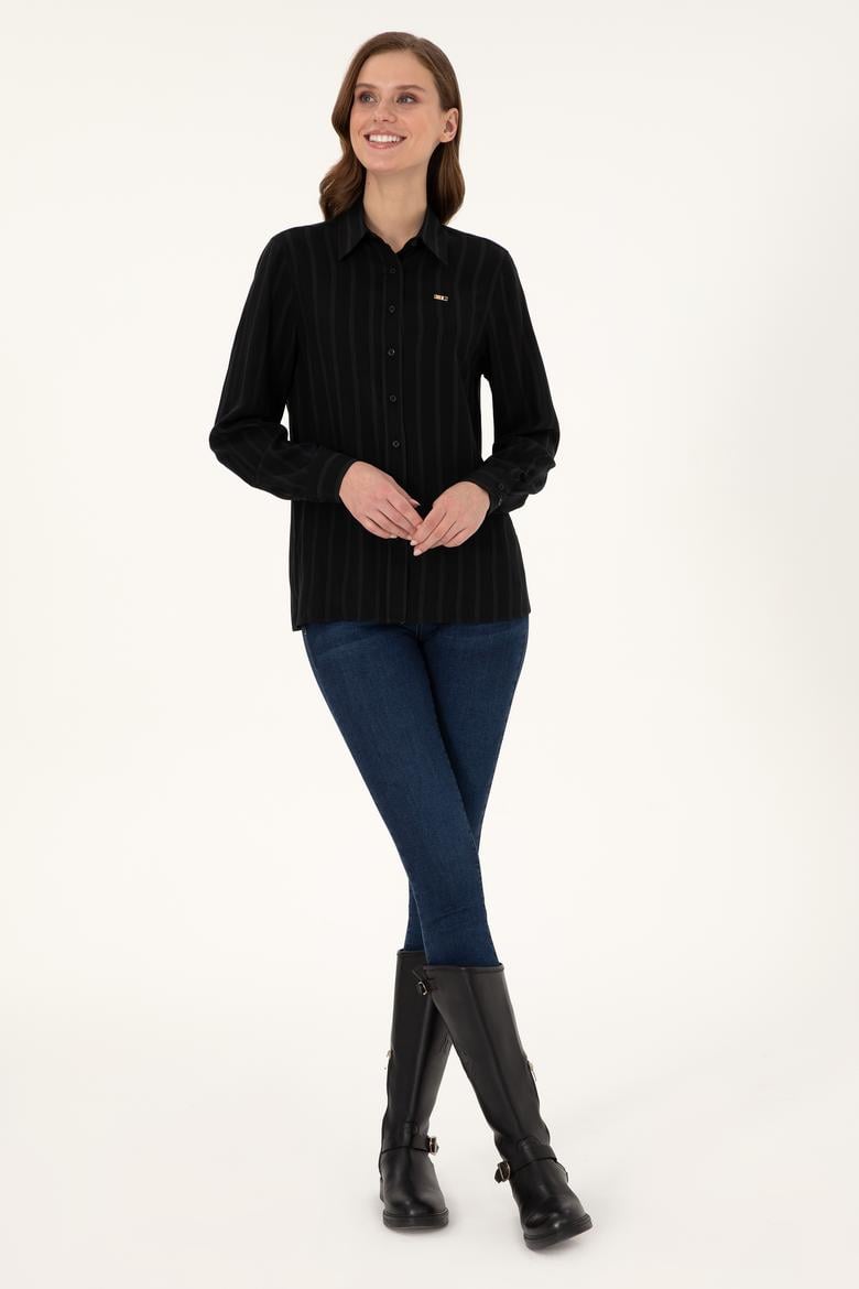 Kadın Siyah Çizgili Uzun Kollu Gömlek - 50297122010