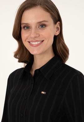 Kadın Siyah Çizgili Uzun Kollu Gömlek - 50297122010