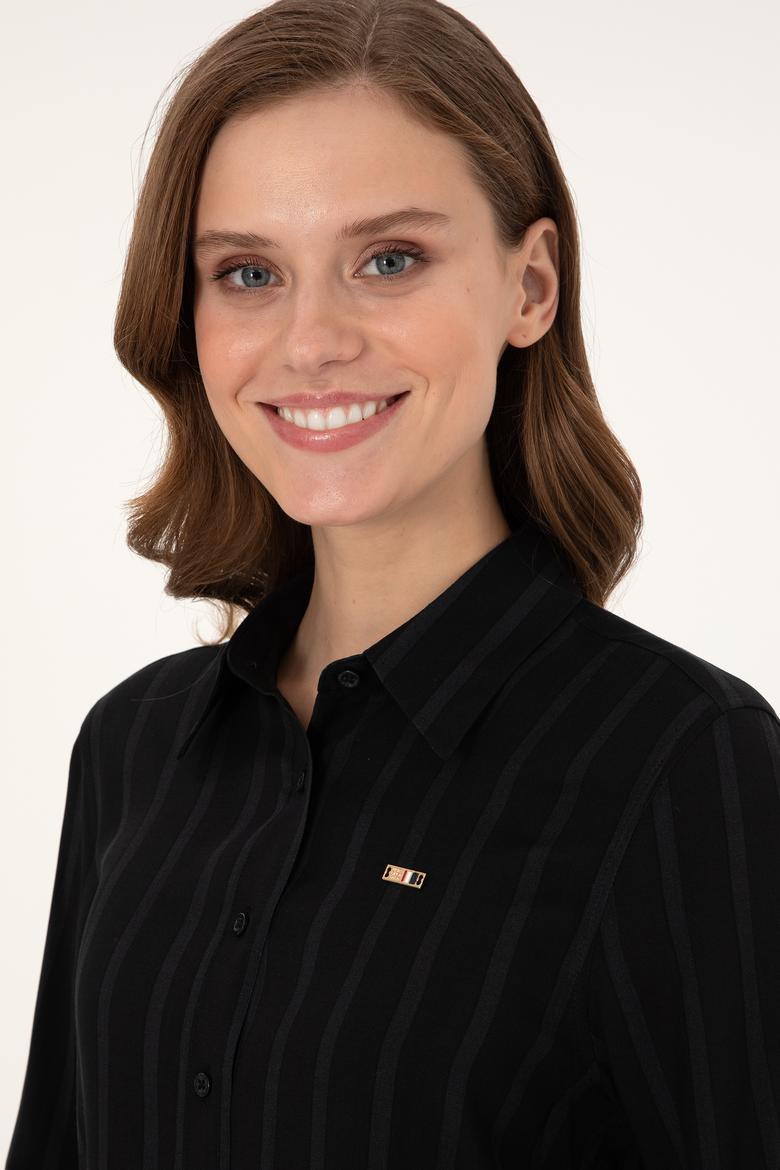 Kadın Siyah Çizgili Uzun Kollu Gömlek - 50297122010