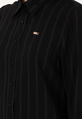 Kadın Siyah Çizgili Uzun Kollu Gömlek - 50297122010