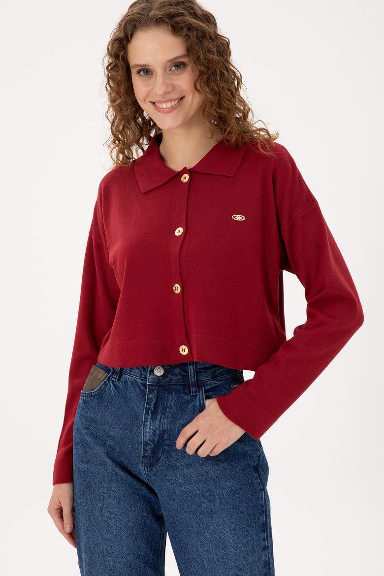 Kadın Vişne Triko Hırka - 50297152029