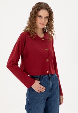 Kadın Vişne Triko Hırka - 50297152029