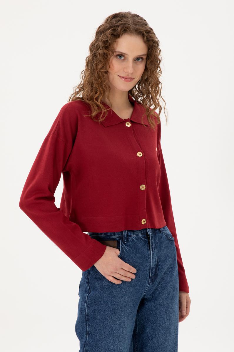 Kadın Vişne Triko Hırka