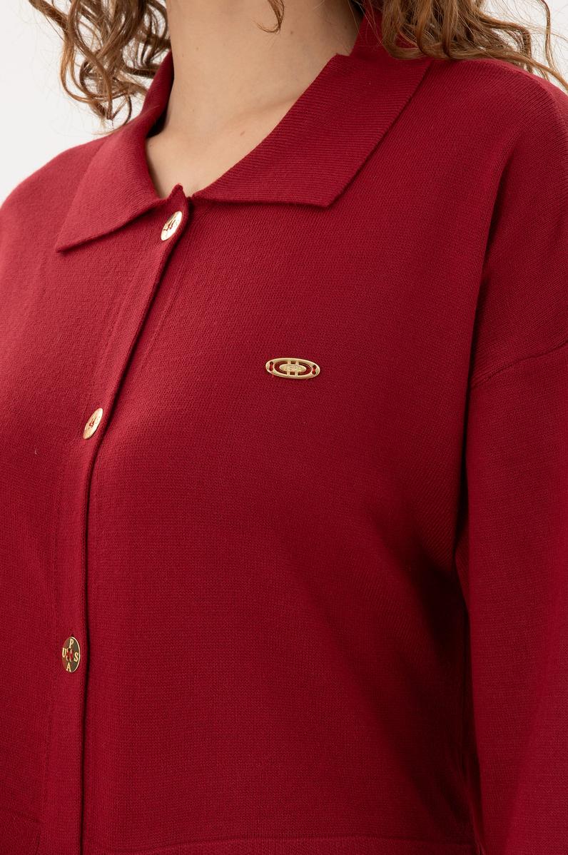 Kadın Vişne Triko Hırka