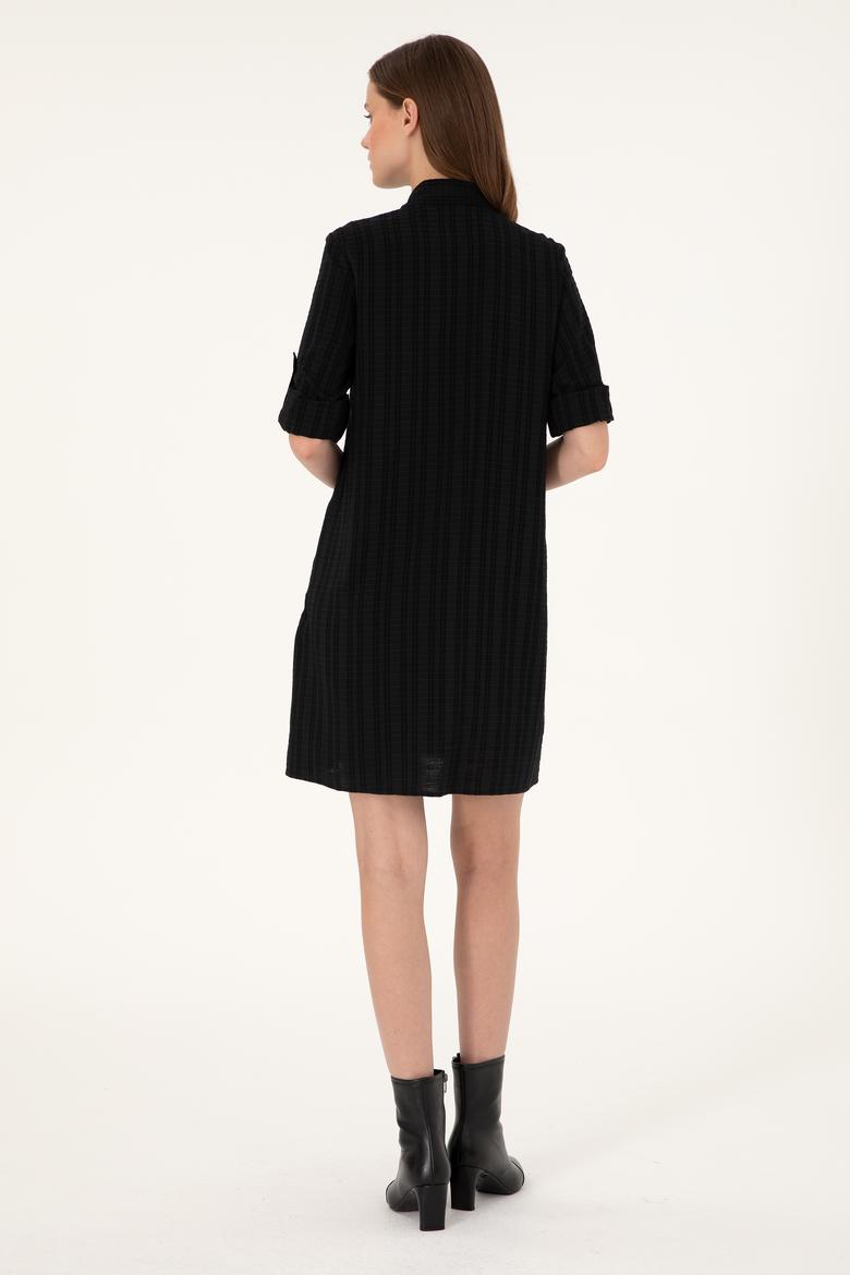Kadın Siyah Mini Boy Dokuma Elbise - 50297365002