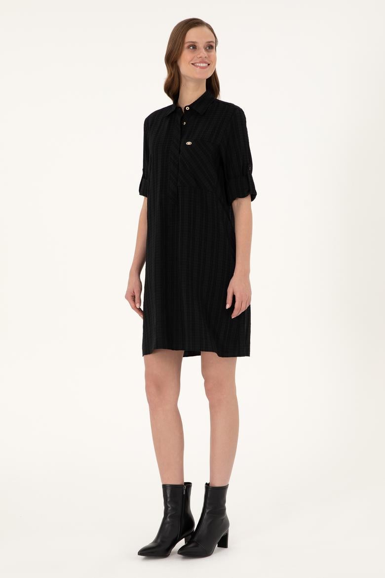 Kadın Siyah Mini Boy Dokuma Elbise - 50297365002