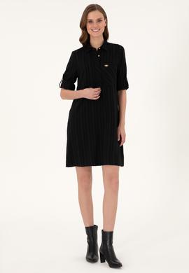 Kadın Siyah Mini Boy Dokuma Elbise - 50297365002
