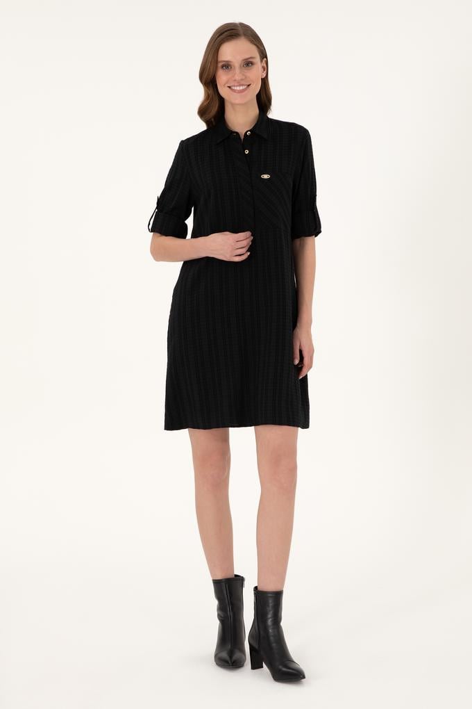 Kadın Siyah Mini Boy Dokuma Elbise
