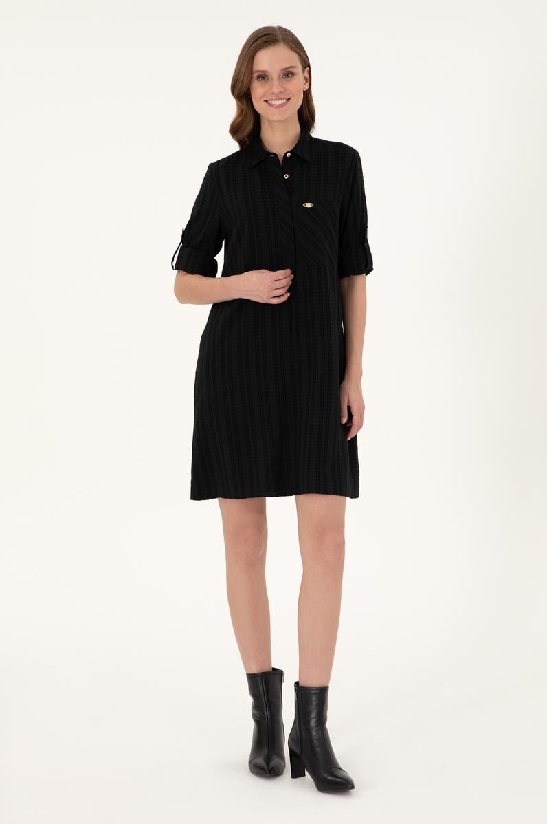 Kadın Siyah Mini Boy Dokuma Elbise
