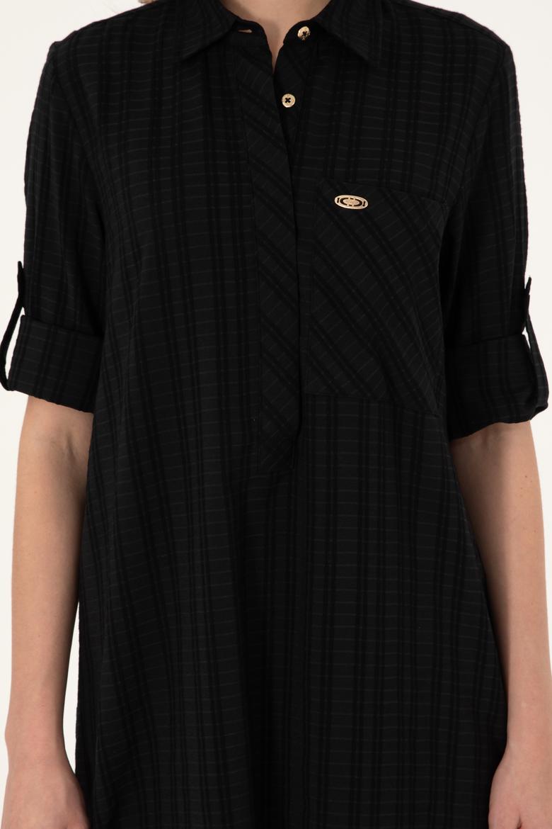 Kadın Siyah Mini Boy Dokuma Elbise - 50297365002