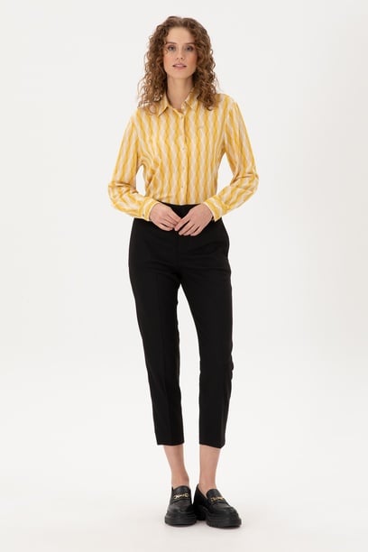 Kadın Siyah Carrot High Waist Fit Kanvas Pantolon