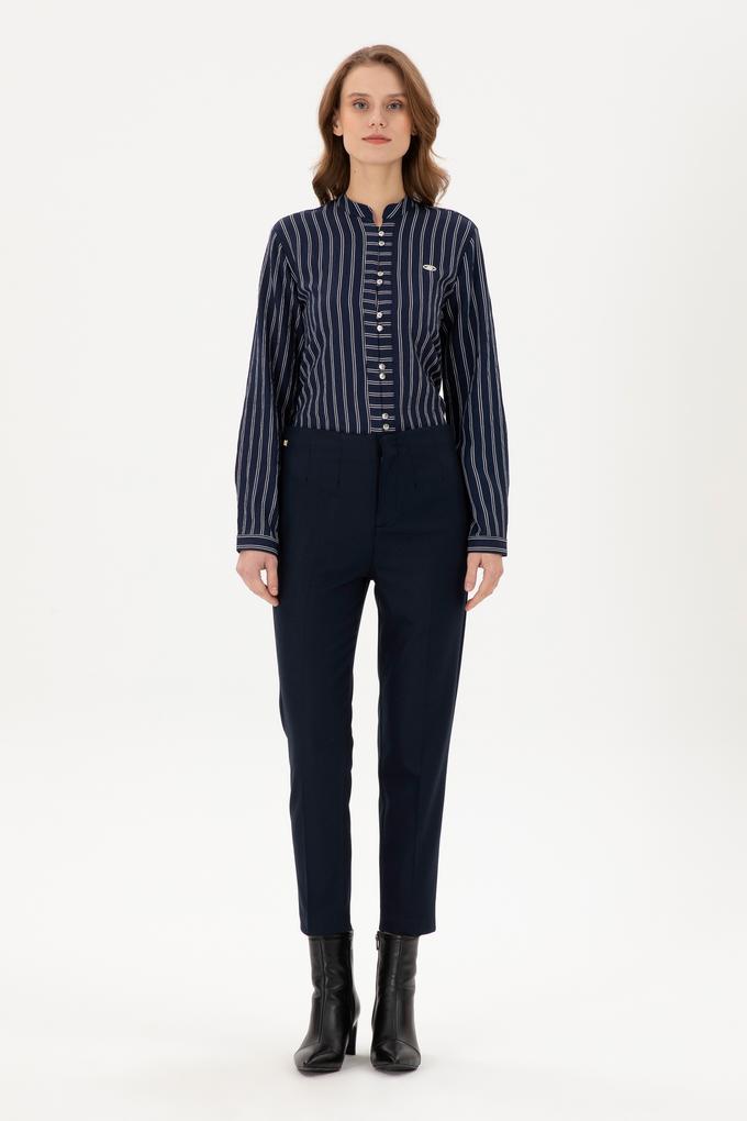 Kadın Lacivert Carrot High Waist Fit Kanvas Pantolon