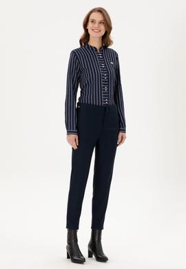 Kadın Lacivert Carrot High Waist Fit Kanvas Pantolon - 50298545004