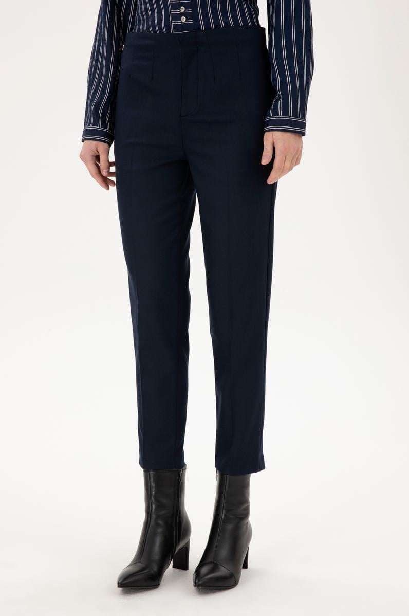 Kadın Lacivert Carrot High Waist Fit Kanvas Pantolon