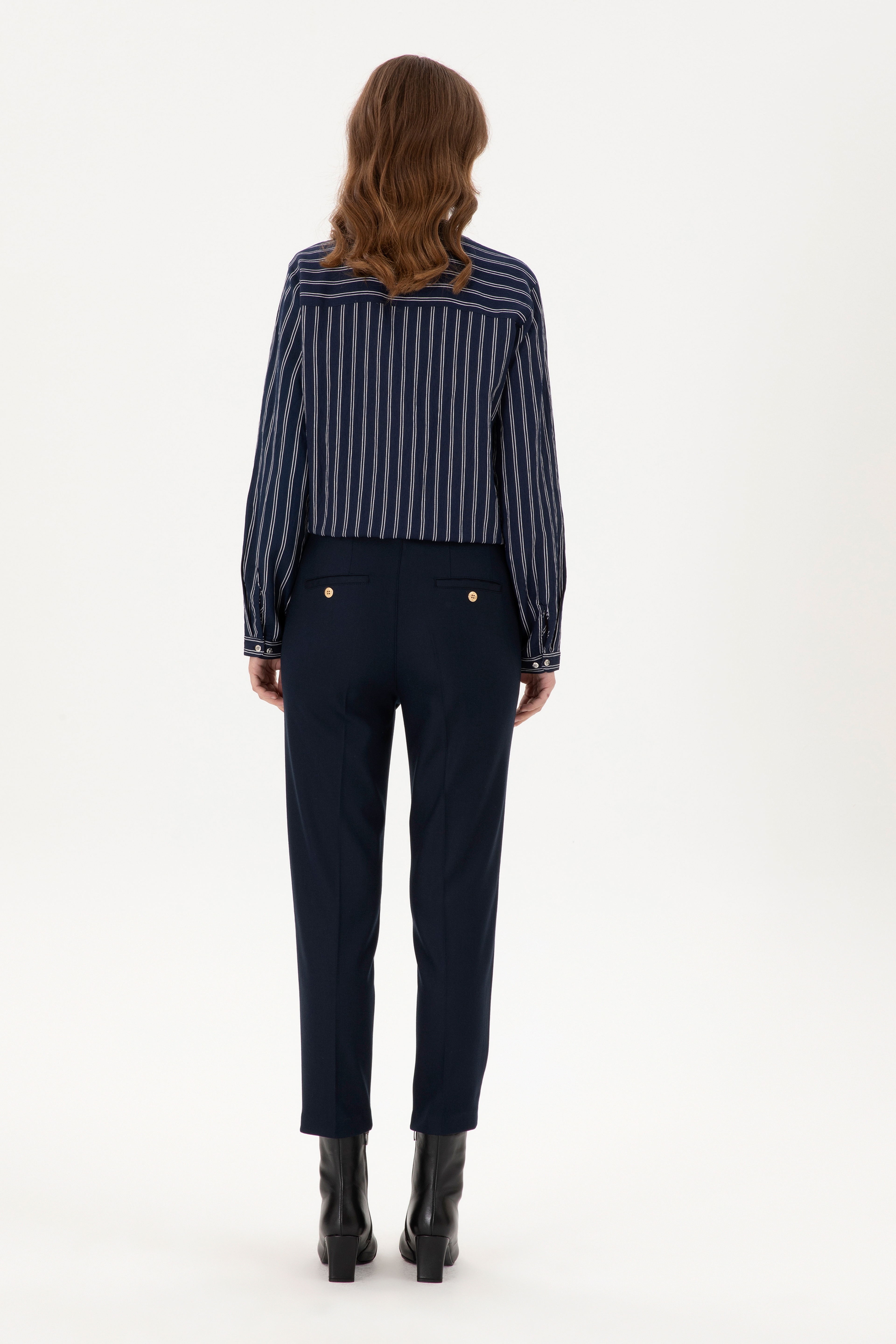 Kadın Lacivert Carrot High Waist Fit Kanvas Pantolon