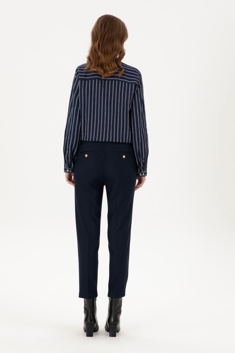 Kadın Lacivert Carrot High Waist Fit Kanvas Pantolon - 50298545004