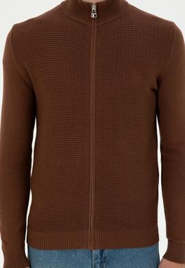 Erkek Kahverengi Basic Triko Hırka - 50294738042