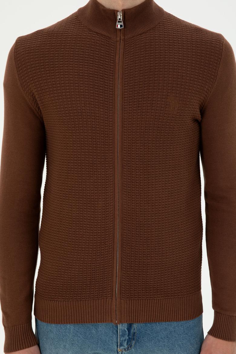 Erkek Kahverengi Basic Triko Hırka - 50294738042