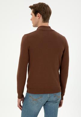 Erkek Kahverengi Basic Triko Hırka - 50294738042
