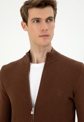 Erkek Kahverengi Basic Triko Hırka - 50294738042